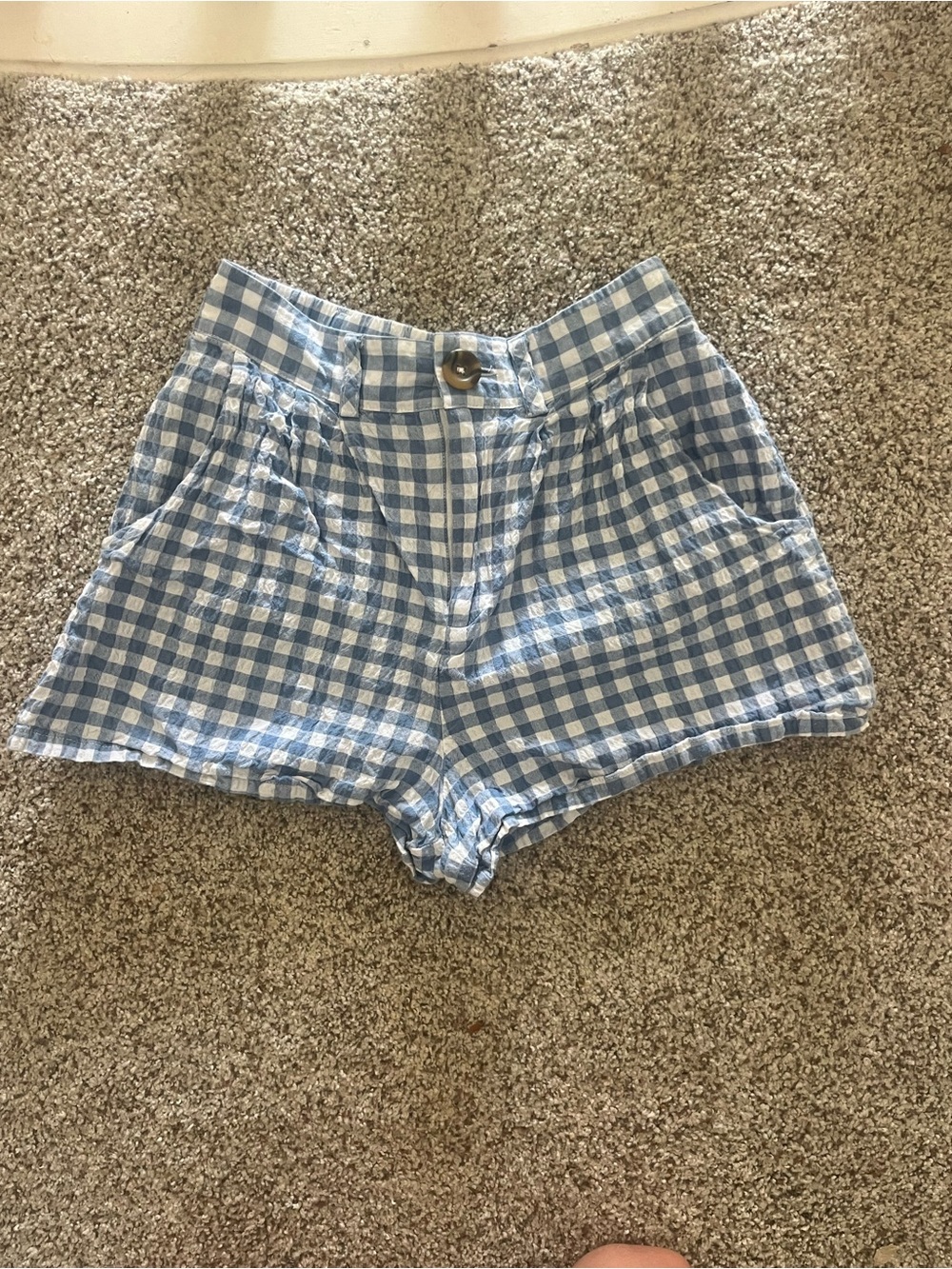 Abound Blue and White Gingham High-Waist Shorts